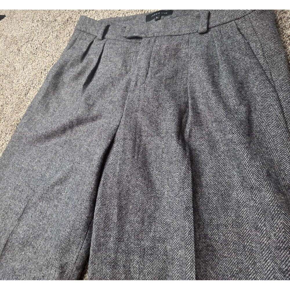 Jessie Liu Wide Leg Trousers Size Large Pants Gray Pleated Cuffs Office Dress - Picture 2 of 8